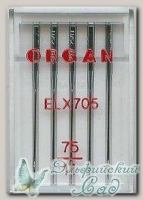 Иглы ORGAN для бытовых швейных машин EL x 705 № 75, 5 шт